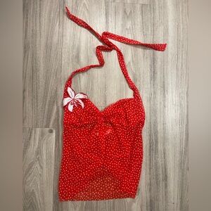 Victoria's Secret Y2K Style Red Polka Dot Halter with White Floral Applique